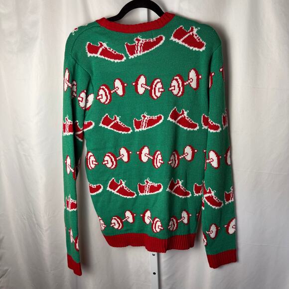 NEW Blizzard Bay GAINS Santa Ugly Christmas Sweater Men’s M Green Red Muscle Gym - Picture 2 of 4